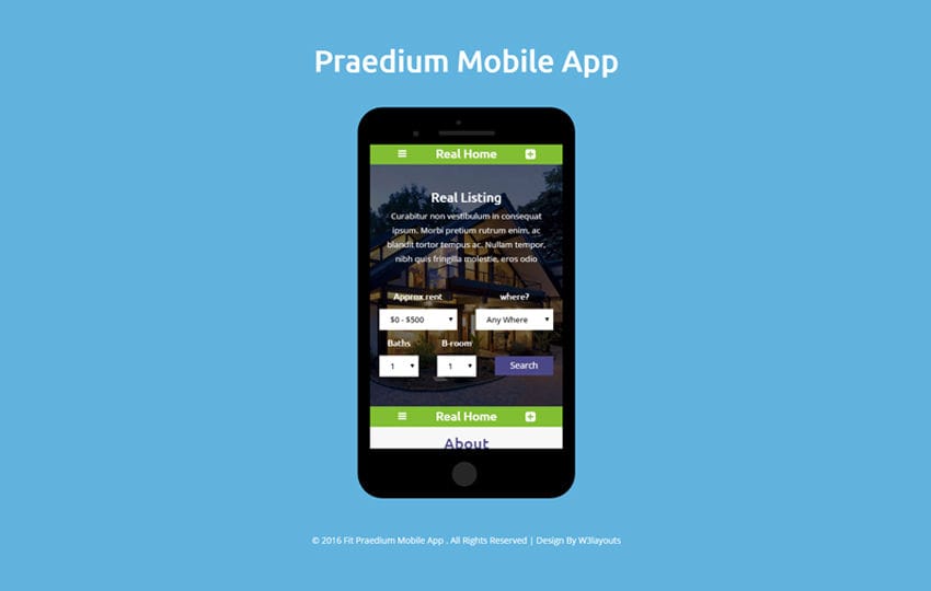 Praedium Mobile App A Mobile App Flat Bootstrap Responsive ...