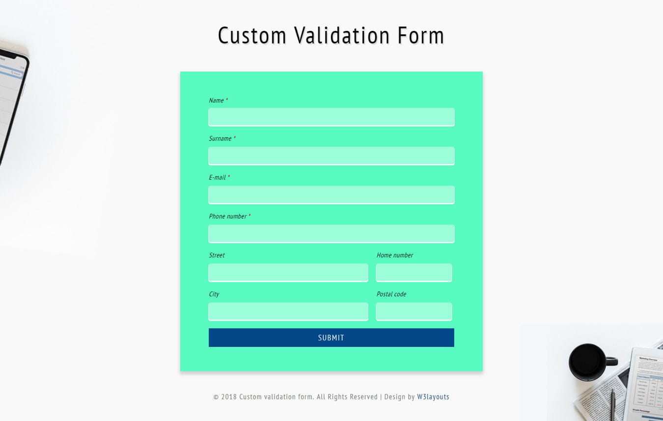 Custom Validation Form Flat Responsive Widget Template - W3Layouts.com