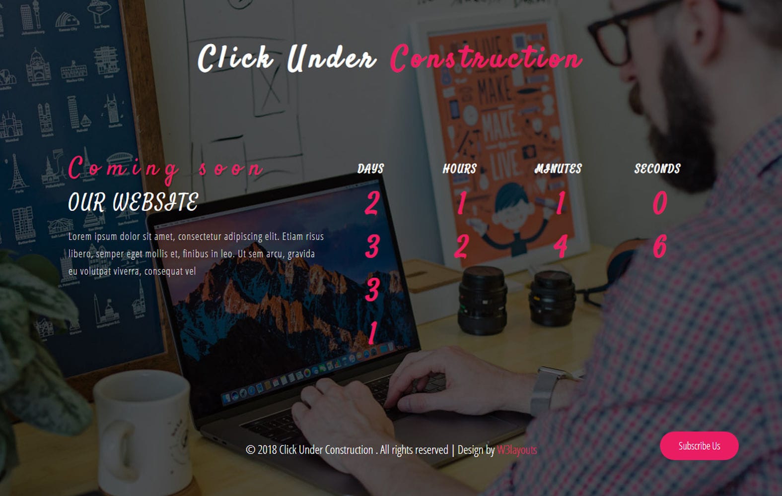 Click Under Construction Flat Responsive Web Page Mobile website template Free